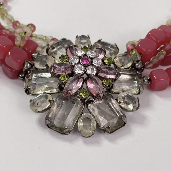 VTG Signed Avon Multistrand Red Bead Rhinestone Statement Necklace Unique Retro - Picture 11 of 11